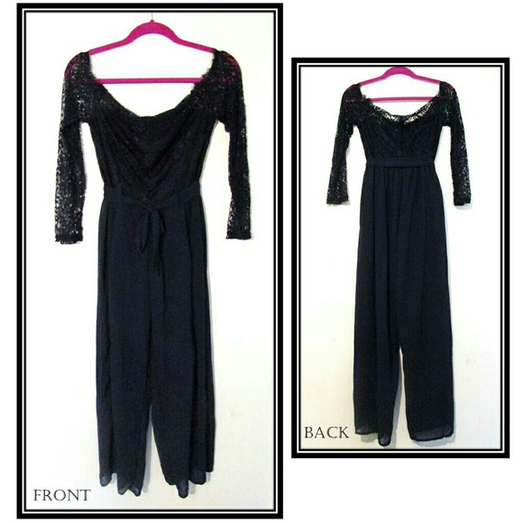 Navy Jumpsuit Romper Lace Off Shoulder Lady Summer - Picture 6 of 7